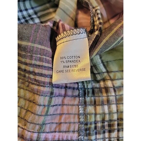 Maurices Green Plaid SS Button Up Smocked Tunic Peasant Top Women's Plus 1 1X - Picture 13 of 13